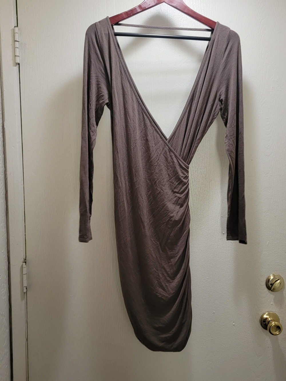 Seafolly Bamboo Taupe Long Sleeve Deep V Wrap Dress